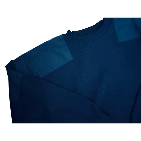 RainSweater Navy Blue Crewneck Pullover Sweater With Reinforced Shoulder Panels - Picture 5 of 6